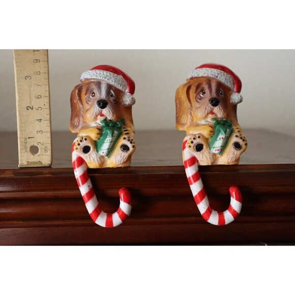 Lot 2x Vtg Santa Beagle Hound Dog Christmas Stocking Hanger Holder Shelf Sitter - Picture 2 of 10